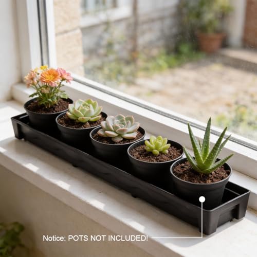 RooTrimmer 10 Pack Plastic Windowsill Saucer (17"x3"x1.5"), Rectangular Window Sill Plant Pot Trays with Removable Drainage Hole, Thick Plant Saucer Tray for 2.8 inch (7CM) Flower Nursery Pots (Black) - size: Trays (17"x3"x1.5") for 2.8 Inch Pots-10 Pack
