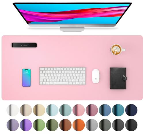 Aothia Leather Desk Pad Protector, Mouse Pad, Office Desk Mat, Non-Slip PU Leather Desk Blotter, Laptop Desk Pad, Waterproof Desk Writing Pad for Office and Home (23.6" x 13.7", Fairy Pink) - color: Fairy Pink, size: 23.6" x 13.7"