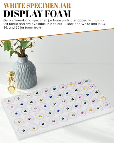 Novel Box Gem Jars 50 Small Size Gemstone tray | White Tray Foam Sheet 14.5X7.8X0.75 | Jewelry Display Rock Storage Box Insert | Gemstone display Trays for Collectibles - color: White Foam Liner with 50 Gem Jars