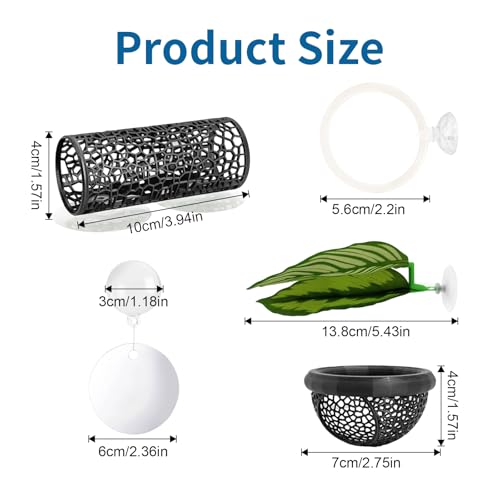 5 Pcs Betta Fish Hammock & Toys Set - Aquarium Tunnel, Floating Mirror, Hammock, Leaf Pad & Exercise Ring, Safe Resting, Hiding & Feeding Decor for Shrimp & Small Fish Tanks