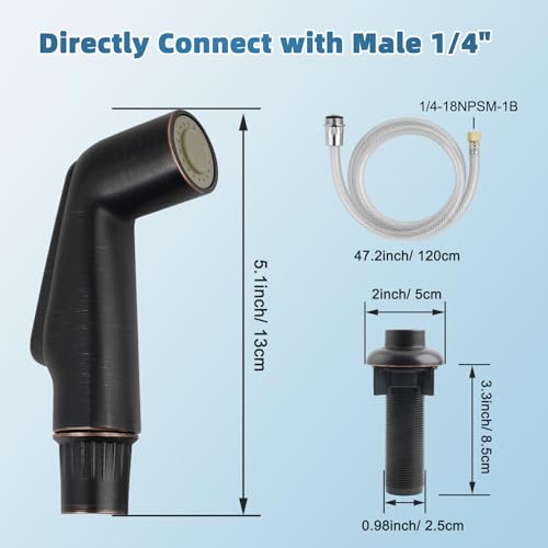 Hygie Rinse Oil Rubbed Bronze Kitchen Spray Attachment/Hose/Holder Set, Compatible with Moen/Delta Faucet, Kitchen Side Sprayer, 1/4'' Female Thread, ABS Plastic, 1-Pack - color: Oil Rubbed Bronze, style: Sprayer Head/Hose/Holder Set