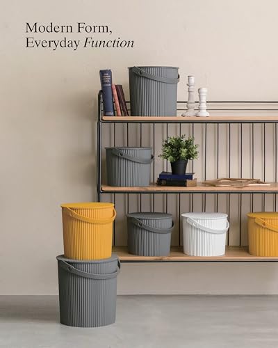 Hachiman Large Bucket - 2.6 Gallon Heavy Duty Bucket with Lid and Handle - Hands-Free Filling - Easy to Stack and Store - Indoor Outdoor Use - 10.4" x 11.1" - Navy - color: Navy, size: Large