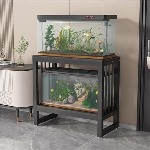 Double-layer Fish Tank Stand, Aquarium Stand with Metal Frame, Modern and Minimalist Storage Shelves, Fish Tank with Stand Use in Home, Office and Restaurant(Black,70cm-27.6in) - color: Black, size: 70cm-27.6in