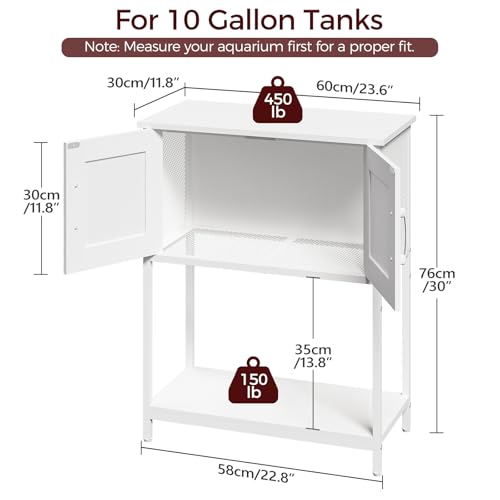 MAHANCRIS 10 Gallon Fish Tank Stand, Metal Frame Aquarium Stand, Cabinet for Fish Tank Accessories Storage, Heavy Duty Reptile Turtle Tank Stand for Home Office, 23.6" L x 11.8" W, White FTWT2101 - color: White