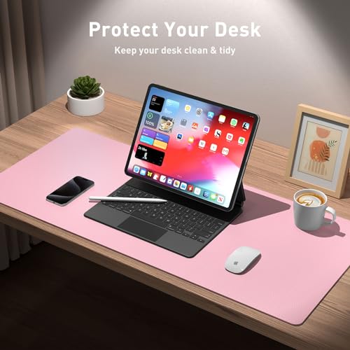 Aothia Leather Desk Pad Protector, Mouse Pad, Office Desk Mat, Non-Slip PU Leather Desk Blotter, Laptop Desk Pad, Waterproof Desk Writing Pad for Office and Home (23.6" x 13.7", Fairy Pink) - color: Fairy Pink, size: 23.6" x 13.7"