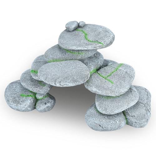 IBWell Resin Reptile Hides Pebble Shrimp Hides for Aquarium Tank Terrarium Reptile Rock Hide Fish Tank Caves and Hides Reptile Hideouts for Lizard Snake Gecko - color: Rocks grey