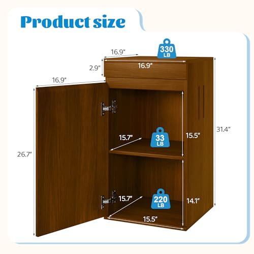 10-15 Gallon Aquarium Stand with Power Outlets, Farmhouse Fish Tank Stand, Reptile and Terrarium Stand with Drawer and Cabinet Storage, Sturdy Heavy Duty 16.9" - color: Brown 16.9" L