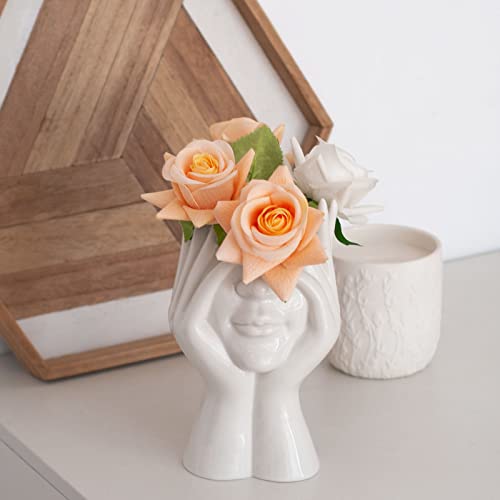 White Ceramic Face Vase Set of 2, Female Form Modern Vases Head Half Bust Vase for Flowers, Decorative Vases Centerpieces for Table Home Office Decor - color: White Face Set of 2