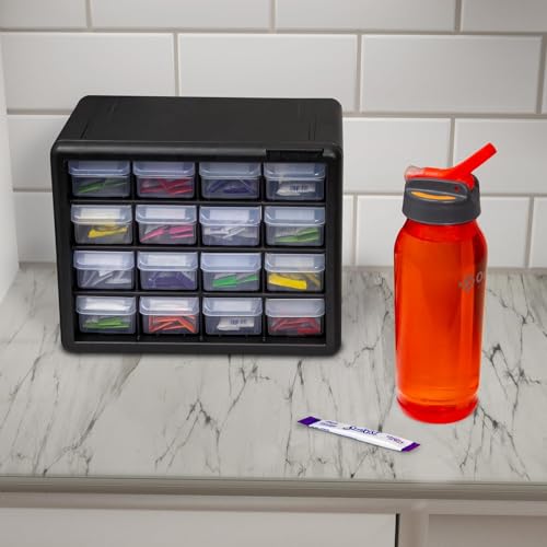 Akro-Mils 16-Drawer Plastic Drawer Storage Cabinet for Garage Organization, Beads, Makeup Organizer, Building Bricks Storage, Teacher Toolbox, 10-1/2" W x 6-1/2" D x 8-1/2" H, 10116 Black - color: Black, size: 16 Drawer, style: 1 Pack