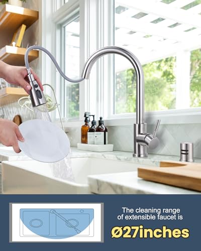 Kitchen Faucet with Air Gap: WOWOW Stainless Steel Kitchen Sink Faucet and Dishwasher Air Gap Kits for Kitchen Sink 2 or 4 Hole, Brushed Nickel Finish - color: A: Brushed Nickel, style: Kitchen Faucet with Air Gap Kit