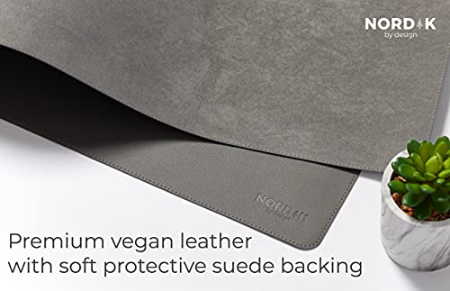 Nordik Leather Desk Mat Cable Organizer - Alaskan Gray 35 X 17 inch - Premium Extended Mouse Mat for Home Office Accessories - Non-Slip Vegan Leather Desk Pad Protector & Desk Blotter Pad - color: Alaskan Gray