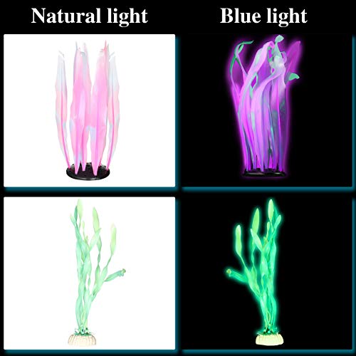 Frienda 8 Pieces Glowing Effect Fish Tank Decorations Artificial Plants with 2 Style Glowing Kelp, Sea Anemone, Simulation Coral, Jellyfish, Lotus Leaf, Mushroom for Aquarium Ornament(Yellow, Pink) - color: Yellow, Pink