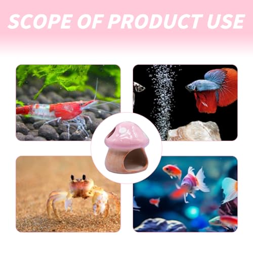 Aquarium Mushroom House Decorations, Ceramic Fish Tank Hideout Landscaping, Small Fish Hideaway Spawning Cave Decor for Shrimp Goldfish (Pink) - color: Pink