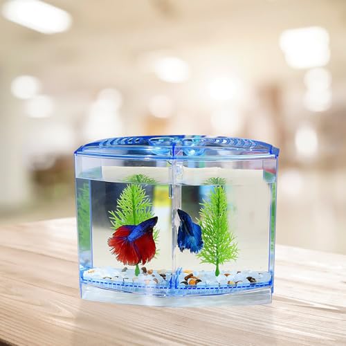 Transparent Mini Fish Tank 7.08X5.51X3.54In Small Goldfish Aquarium with Luminous Aquatic Plants Desktop Breeding Tank Home Decor