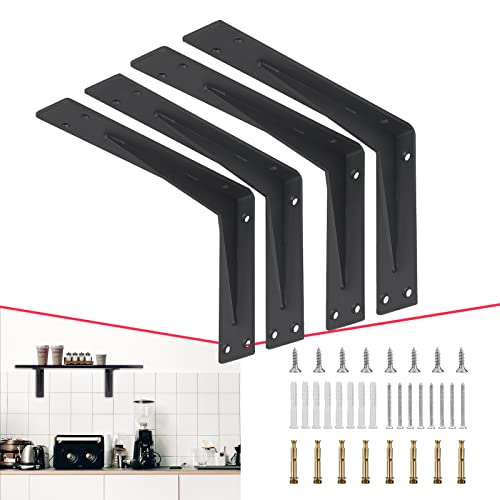 CLT 16” Black Shelf Bracket, 1/5" Thick – Heavy Duty Corner Brace, Supports 440 lbs, Industrial Modern Farmhouse Style – Right Angle Bracket for Tables, Benches, DIY Space-Saving Projects (Pack of 4) - size: 16 inches, style: Black L Gusset