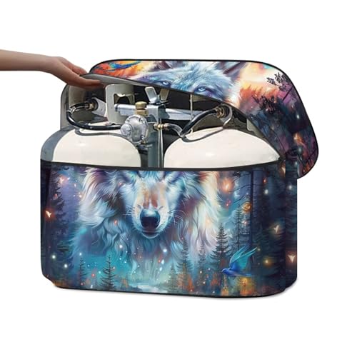 Blue Wolf RV Propane Tank Cover Double 20LB Camper Propane Tank Cover Protector Sun Protection Propane Tank Covers with Zipper Closure - color: Blue Wolf, size: Small-Double 20LB