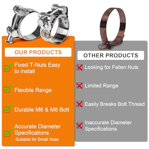 T-Bolt Hose Clamps 304 Stainless Steel (44-47mm 2-Pack) - Heavy Duty Adjustable Clamp for Automotive, Plumbing & Industrial Pipes - Corrosion Resistant, Secure Seal - size: 44-47mm 2 Pack