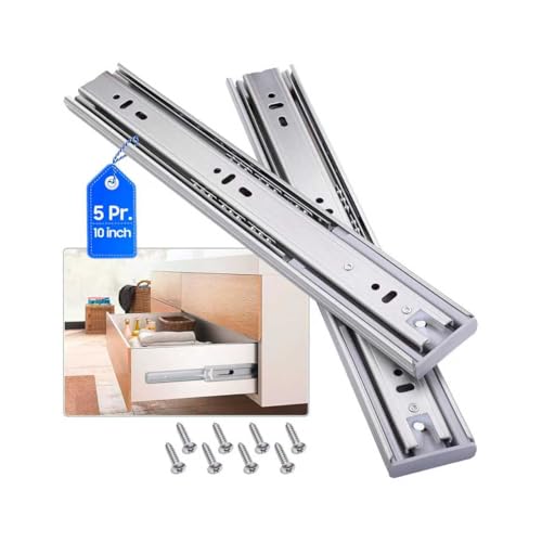 Soft Close Stainless Steel Drawer Slides 5 Pairs Full Extension 10 12 14 16 18 20 22 24 inch Side Mount Dresser Cabinet Replacement Ball Bearing Rails Runner 100LB (Stainless soft close 10Inch) - size: 10 Inch, style: Stainless soft close-5 pairs