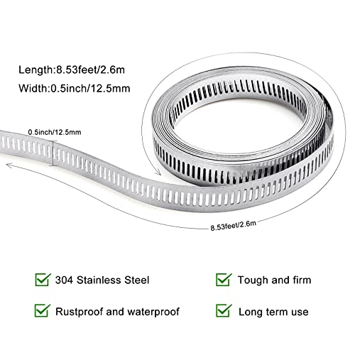 Hose Clamps, DIY 8.5 FT Metal Strap + 6 Fasteners, Hose Clamps Stainless Steel, Large Adjustable Hose Clamp Pipe Clamp for Pipe Automotive Mechanical Applications - size: 8.5 FT Metal Strap + 6 Fasteners