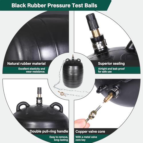 6 Inch Inflatable Pipe Plug Kit with Fast Air Pump & Extension Hose, Heavy Duty Rubber Sewer Test Ball with Safety Chain & Valve Tool for Drain Blocking & Leak Testing(Fits 5.8"-6.2" Pipes) - size: 6 Inch