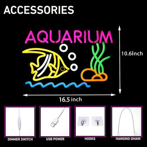 Fish Neon Sign Aquarium LED Light Sign for Wall Decor, Dimmable Tropical Fish Neon light for Bedroom Kids Room fishtank Beach Party Restaurant Ocean Museum Decoration,16.5 * 10.6inch