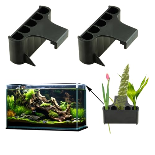 Aquarium Plant Holder,Fish Tank Plant Holder,Aquarium lid Clips,Aquarium Plant Pot,Hydroponic Fish Tank Planter, Aquatic Plant Cup for Aquascape Decorations (Black, 2PCS Rimmed) - color: Black, size: 2PCS Rimmed