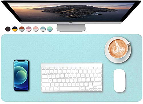SUJAYU Dual Sided PU Leather Desk Pad, Mouse Pad, Office Desk Mat, Non-Slip Laptop Desk Pad, Waterproof Desk Writing Pad for Office and Home (23.6" x 11.8", Light Blue+Sliver) - color: Light Blue+sliver, size: 11.8" x 23.6"