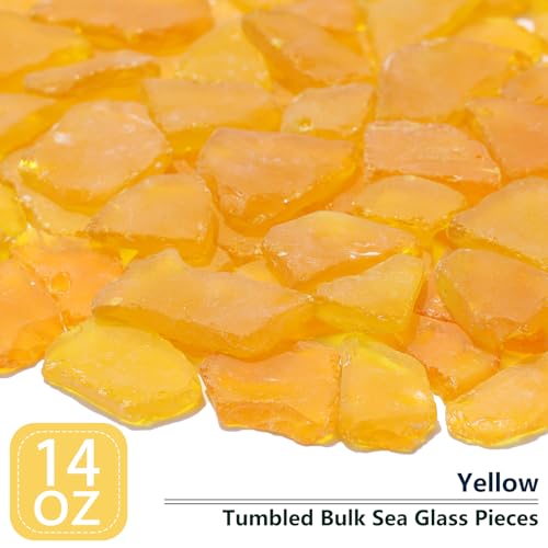 QYGL Sea Glass for Crafts - 14oz Yellow Frosted Seaglass Pieces - Vase Filler and Aquarium Ornament, DIY Craft Supplies for Art, Beach Weddings, and Home Decor - color: Yellow