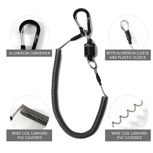 GOODCAT Strongest Magnetic Fly Fishing Net Release - Retractable Coiled Lanyard with Carabiner, Magnet Keychain Clip Retractor - color: A:Black