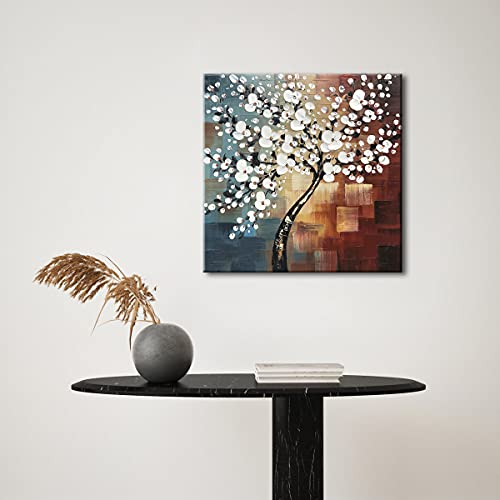 Wieco Art Morning Glory Modern Abstract White Flowers Oil Paintings on Canvas Wall Art 100% Hand Painted Floral Artwork for Living Room Bedroom Home Office Decorations Wall Decor - size: 24"L x 24"W