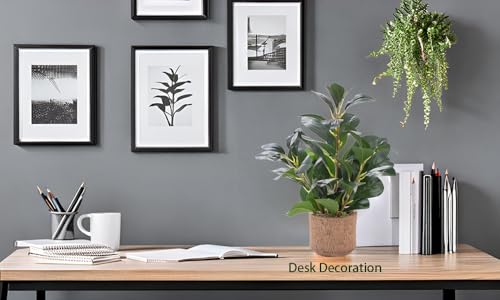 12.6" Fake Plants in Brown Ceramic Vase Realistic Ficus Leaf Faux Plant for Desk Book Shelf Bathroom Office Kitchen Counter Bedroom Small Space Ready to Display Artificial Indoor Plant Decor