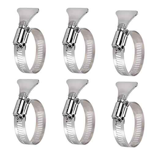 6-Pack Metallic Hose Clamps Pool Clamps 1-1/4 Inch Stainless Steel Adjustable Thumb Screw Metallic Clamps Fits For Filter Pump Hose Joints PVC Tubing Fixing