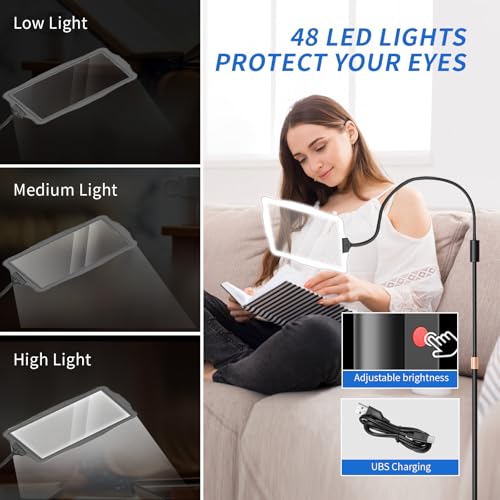 Floor Magnifying Glass with Light and Stand: 48 LED Flexible Hands Free Magnifier Lamp - 2-in-1 Large Lighted Magnifiers for Seniors Reading,Close Work,Jewelry, Repair,DIY