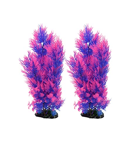 CNZ Aquarium Decor Fish Tank Decoration Ornament Artificial Plastic Plant Green 15.5-inch Pink/Purple, 2-Pack