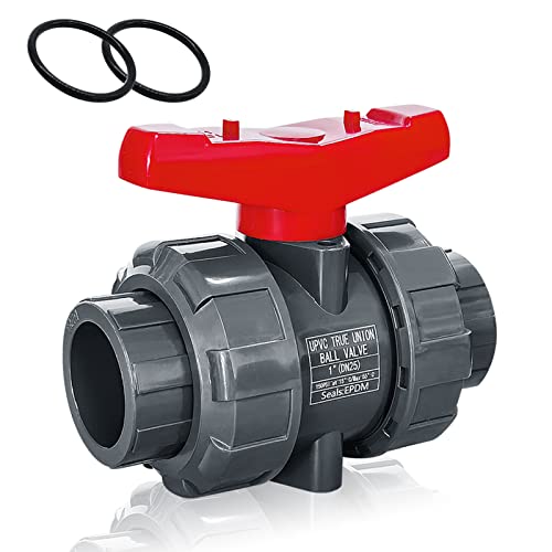 PVC Union Ball Valve, 1" Inch (DN25) True Union Full Flow Ball Valve with ASTM EPDM O-ring, Slip Socket, Full Port for Water System - color: 1inch-1Pc