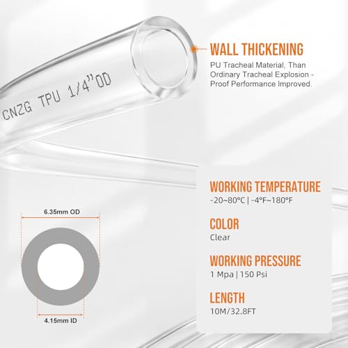 Clear 1/4 Dot Air line,1/4 inch OD Air Hose Kit,Pneumatic Airline Tubing Repair Kit Compressor Tube with Push to Connectors Fittings (32.8FT/10M) - color: Clear-32.8FT/10M, size: 1/4" OD