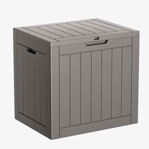 PatioZen 31 Gallon Resin Deck Box, Lockable Patio Outdoor Storage Box for Furniture, Garden Tools and Tools Storage, Waterproof Outside Storage Boxes - Grey - color: Grey, size: 31 Gallon