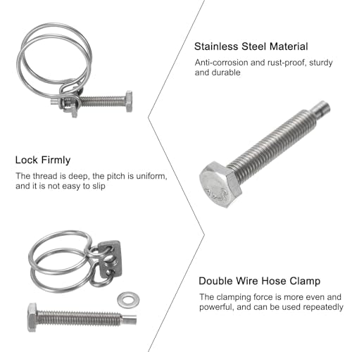 uxcell 10Pcs Double Wire Hose Clamp, 40-45mm Adjustable Stainless Steel Wire Hose Clips with M8 Bolt for Dust Collection Hose, Pump Hose Pipe - size: 40-45mm