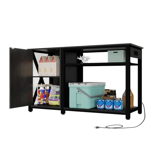 55-75 Gallon Aquarium Stand with Power Outlets & LED Light, Cabinet for Fish Tank Accessories Storage - Metal Fish Tank Stand Suitable for Turtle Tank, Reptile Terrarium, 880LBS Capacity, Black