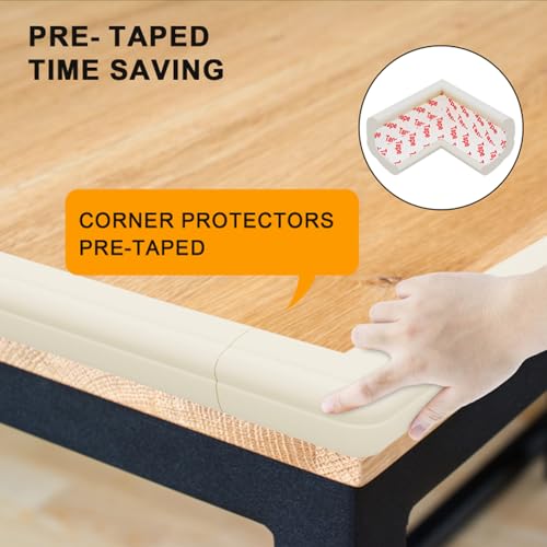 8 Pack Large Table Corner Protector for Kids, Baby Proofing Soft Rubber Foam Cushion Corner Covers, Heavy-Duty Corner Bumper Guards for Furniture Stair Cabinet Fireplace - Pre-Taped, White - color: White