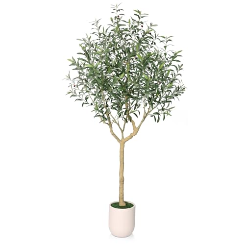 VeriNatural Artificial Olive Tree 8ft, Tall Faux Olive Trees with Planter, Potted Large Artificial Plants Indoor - Realistic Leaves & Fruits, Silk Fake Tree for Home Office Decor - size: 8ft