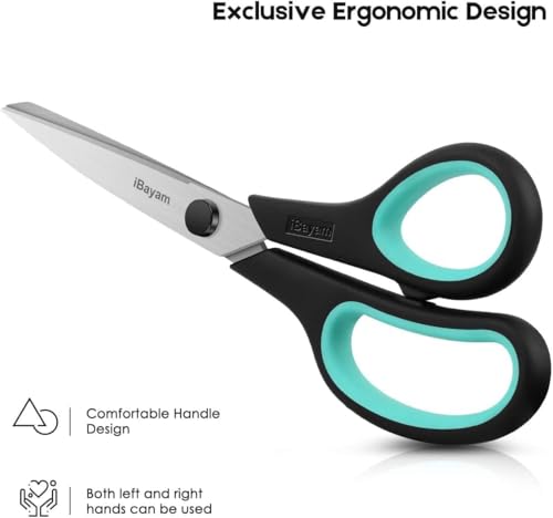 School Office Scissors Bulk, Set of 24-Pack, 8" All Purpose Sharp Scissors with Comfort-Grip Handles for High/Middle School Student Teacher, Office Home Sewing Fabric Supplies, for Right Left Handed - color: Red, Green, Blue, size: 24-Pack
