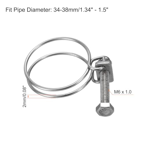 uxcell 10Pcs Double Wire Hose Clamp, 34-38mm Adjustable Stainless Steel Wire Hose Clips with M6 Bolt for Dust Collection Hose, Pump Hose Pipe - size: 34-38mm