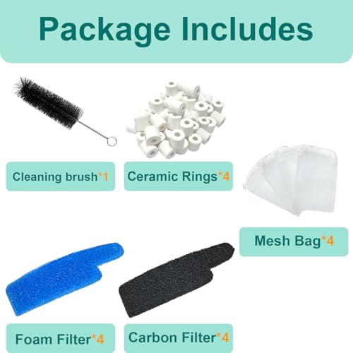 17-Set Filter Media Kit Replacement for Seachem Tidal 75 Gallon (300 Liters) Large Aquarium Fish Tank Filter, Comprising: Ceramic Rings, Blue Foam Filters, Carbon Sponge Filters, 1 Brush and Mesh Bags