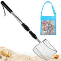 RGQSUN Shark Tooth Sifter with Seashell Bag, Beach Sand Sifter Set with Extendable Handles for Shell Collecting, Sea Glass, Shark Teeth and Small Beach Finds - color: Blue (1 Set)