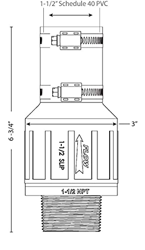 PumpSpy Threaded Quiet Sump Pump Check Valve with 100% Stainless Steel Clamps Included - Threads Directly into the Pump's 1-1/2" NPT Discharge to Connect it to a 1-1/2" Pipe - Model CV-150T - size: 1.5 Inch