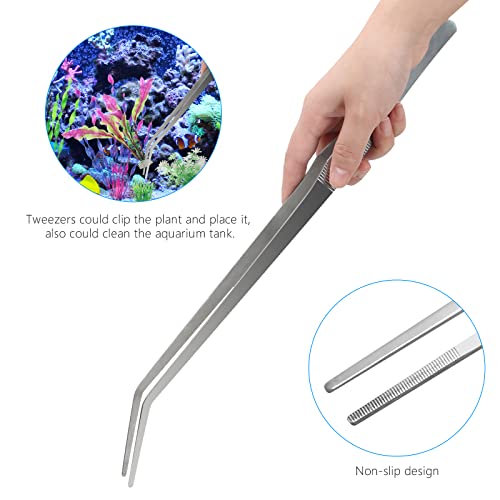Aquarium Aquascape Tools Kit 15in, 4 in 1 Anti-Rust Aquatic Plant Aquascaping Tool Stainless Steel Tweezers Scissor Spatula for Aquarium Tank Clean Fish Tank Aquascape Accessories Set(Silver) - color: Silver