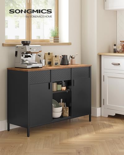 SONGMICS Storage Cabinet, Metal Cabinet, Sideboard with 2 Doors, 15.7 x 43.3 x 29.9 Inches, Magnetic Closure, Adjustable Shelves, Steel Frame, Rustic Brown and Matte Black ULSC204B01 - color: Rustic Brown + Black, size: 43.3"W, style: 1 pack