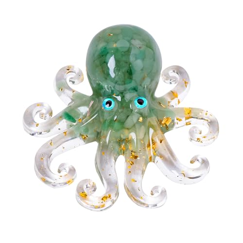 Natural Crystal Green Aventurine Gravel Octopus Resin Marine Animals Fish Tank Decorative Ornaments Statue Healing Home Decor Ladies Gift - color: Green-aventurine-octopus