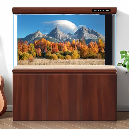 Autumn Theme Aquarium Background Mountains Blue Sky Fish Tank Background Lush Pine Trees Terrarium Backgrounds Fall Natural Landscape Style Reptile Tank Enclosur Backgrounds Wallpaper Poster 24x12in - color: Orange, size: 24(W)x12(H)inches/ 60(W)*30cm(H)